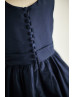 Navy Blue Taffeta Knee Length Flower Girl Dress Wedding Party Dress